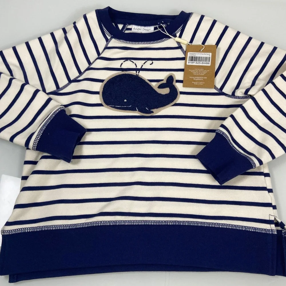 Angel Dear Boys Size 6‎ Navy Organic Cotton Whale Sweatshirt and Shorts Set NEW